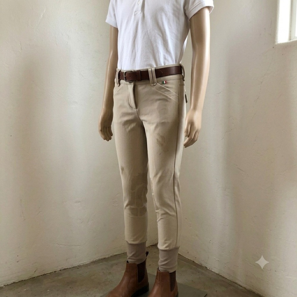 For Horses Kids Pants 12 Tan Knee Patch Breeches Equestrian Preppy Made in Italy